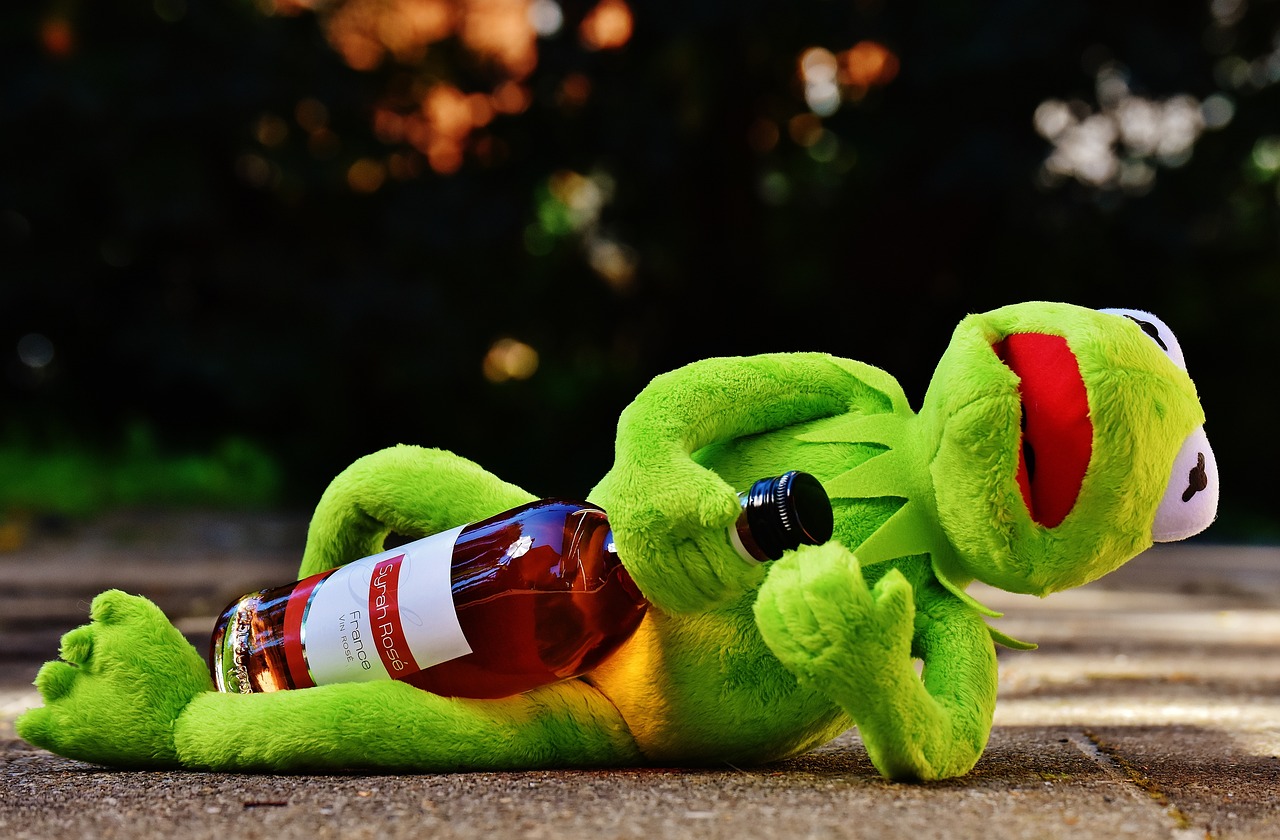 Hopefully the wine will calm Kermit down