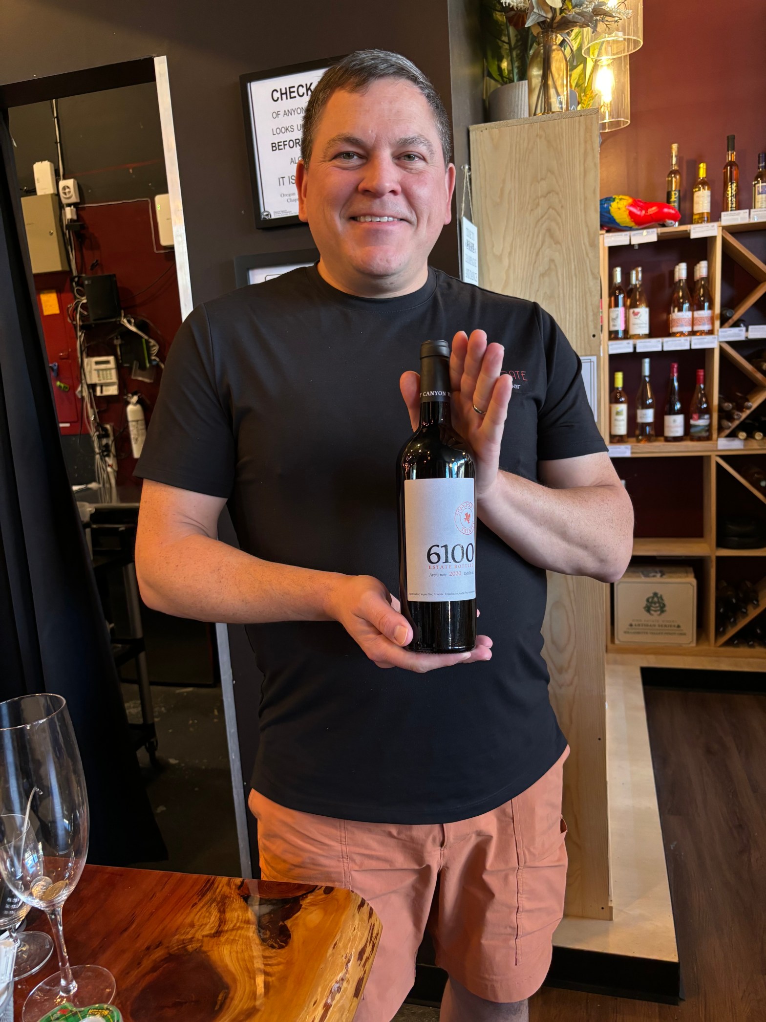 David Anderson showing off his Armenian wine